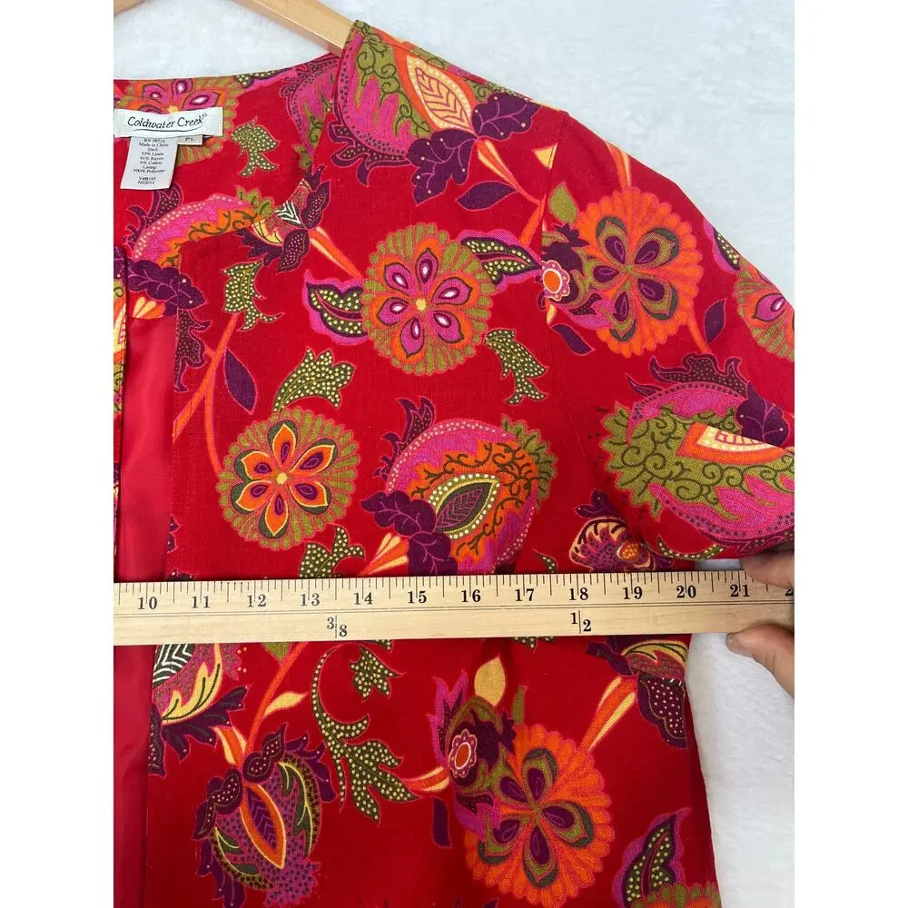 VTG Coldwater Creek Linen Red Bohemian Open Jacket sz Petite L Paisley Southwest - Picture 6 of 7